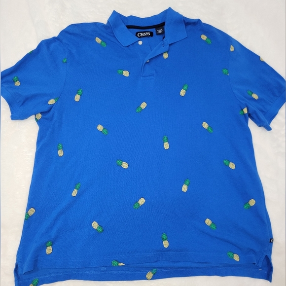 Chaps Blue and Green Pineapple Polo Shirt - Picture 1 of 10